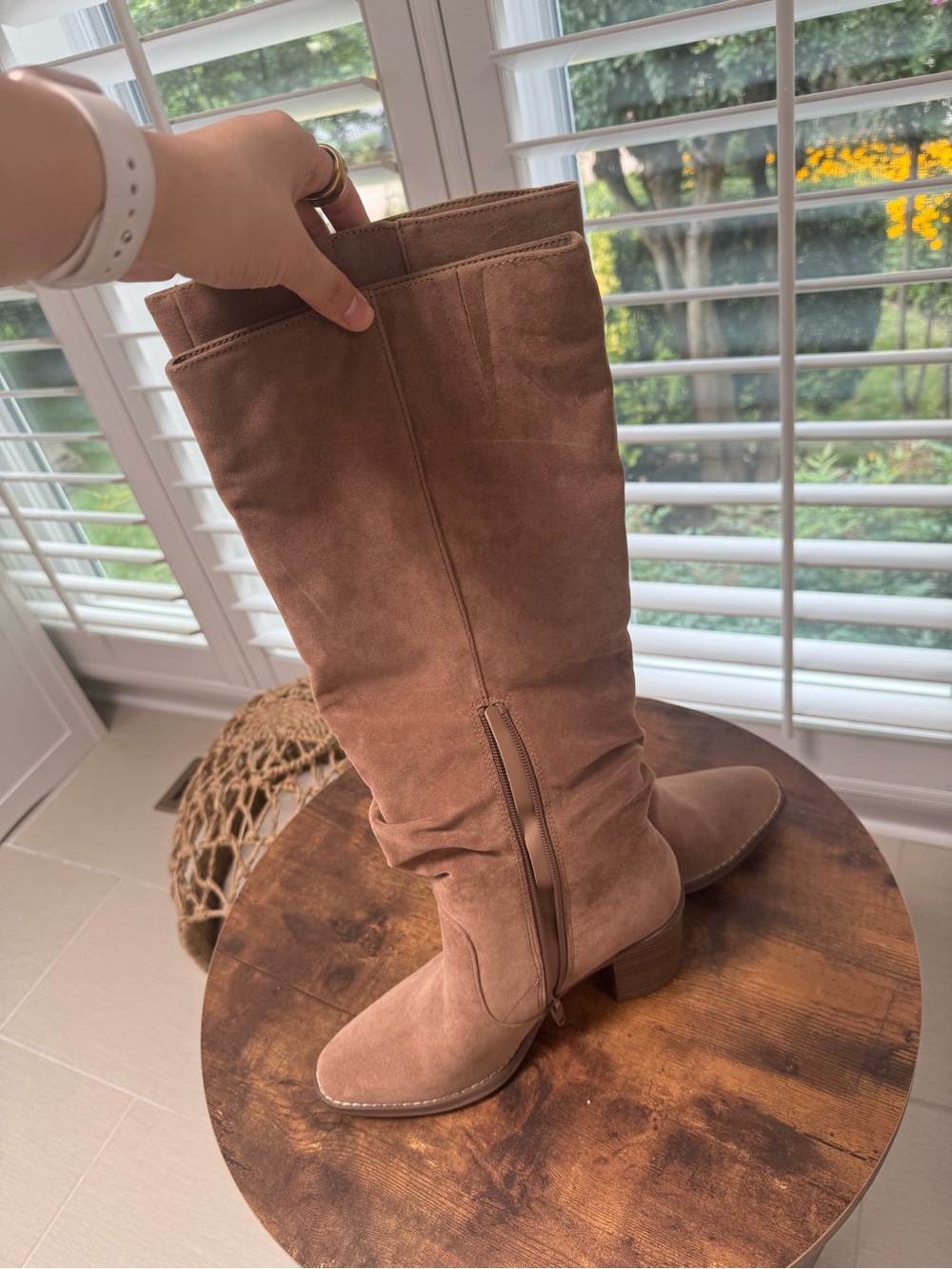 Suede Tall Knee Boots in Brown - Women's Stylish Riding Boot
